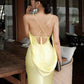 Women Satin Spaghetti Strap Sexy Maxi Dress Cowl Neck Slim Bodycon Long Dress Elegant Wedding Guest Evening Party Dress
