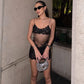 See Through Lace Trim Mesh Sexy Date Nights Dresses Black White Spaghetti Strap Backless Mini Dress Club Wear