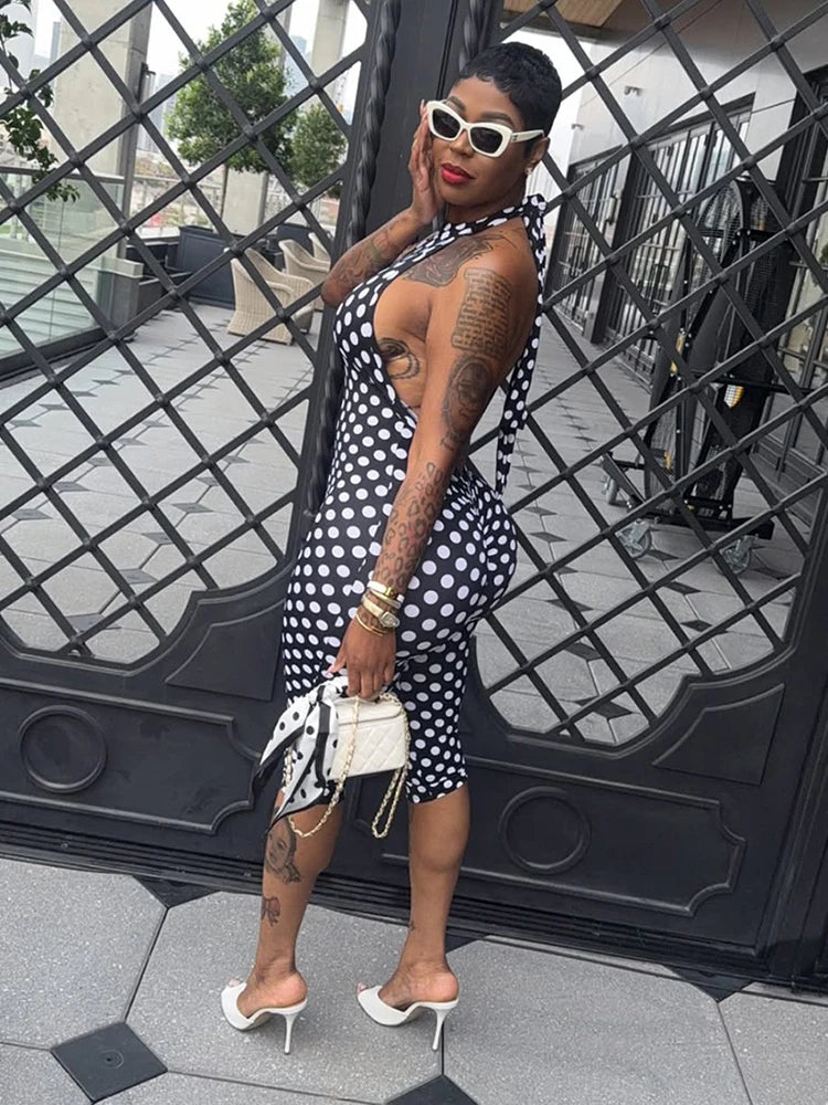 Sexy Print Halter Romper Women Bandage Summer Colorful Hipster Backless Activity Workout Fit Tight Stretch Playsuits