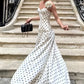 Elegant Polka Dot Print 2 Piece Set Woman 3d Flower Decoration Low-Neck Backless Camisole+Long Skirts Ruched Chic Outfits