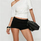 Stylish Button Decor Ribbed Trim Foldover Mid Rise Shorts Women Knit Crochet Micro Shorts Casual Slim Fit Y2K Streetwear