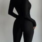 Deep V Neck Long Sleeve Skinny Jumpsuits Women Rompers Elegant Black High Waist Ruched Slim Sexy Jumpsuit Outfits