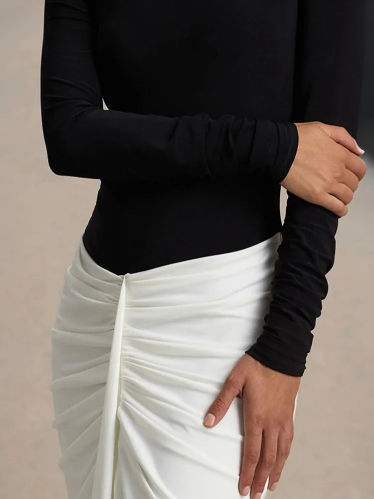 Long Sleeve Backless Sexy Maxi Dress Women Gown Fashion Patchwork High Waist Draped Ruched Club Party Long Dresses