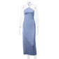 Lace Trim Satin Blue Slit Long Dress Sexy Club Outfit for Women Y2k Vintage Halter Backless Summer Dresses