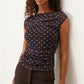 Summer Ladies Sheer Polka Dot Mesh Top Asymmetric Off Shoulder Ruched Sleeveless Blouse Casual Daily Summer Streetwear