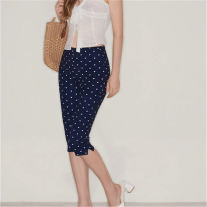 Women Polka Dot Print Capri Pants Y2k High Waist Skinny Knee Length Sexy Yoga Capris Leggings Cropped Trousers Workout