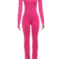 Basic Flared Jumpsuit Women Zip Letter Embroidery Full Sleeve Coquette Stretch Skinny Midnight Party Workout Overalls