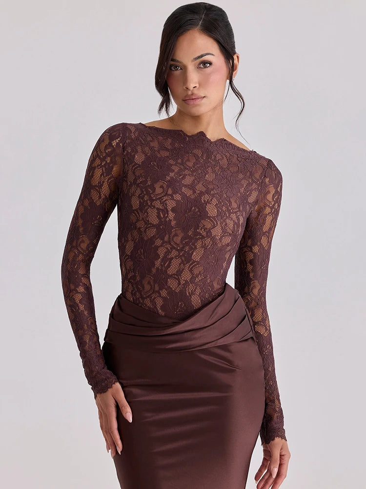 Off Shoulder Lace Satin Maxi Dress Women Elegant Long Sleeve Ruched Bodycon Mermaid Evening Club Party Formal Dress