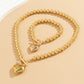 2Pcs Creative Punk Big Love Heart OT Buckle Pendant Choker Necklace Women Vintage CCB Beads Chain Bracelets Grunge Jewelry Set