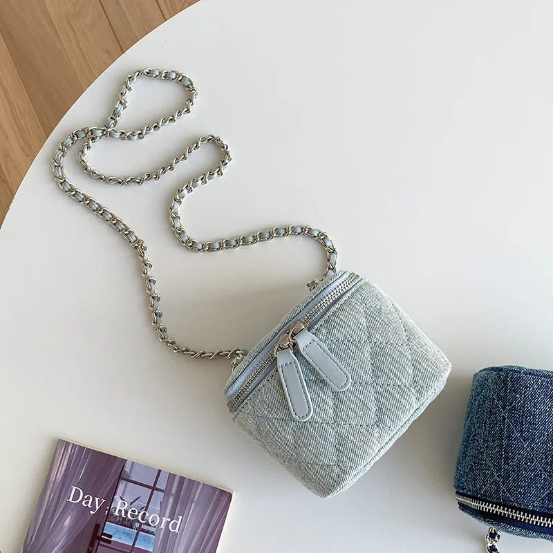 Mini Denim Crossbody Bags for Women 2026 Lingge Chains Shoulder Bag Fashion Brands Box Bag Lipstick Coins Purses and Handbags