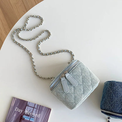 Mini Denim Crossbody Bags for Women 2026 Lingge Chains Shoulder Bag Fashion Brands Box Bag Lipstick Coins Purses and Handbags