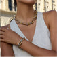 Women's Stainless Steel Two Color Design Necklace 18k Gold Color Plated Twisted Splicing Stackable Waterproof Jewelry