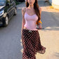Sweet 2-Piece Set Women v-Neck Solid Camisole+Ribbon Bow Decoration Polka Dot Print Skirt Summer Party Vacation Suit