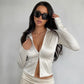 Women's Blouses and Shirts White Satin Fitted Long Sleeve Tops for Woman Clothing Autumn 2026