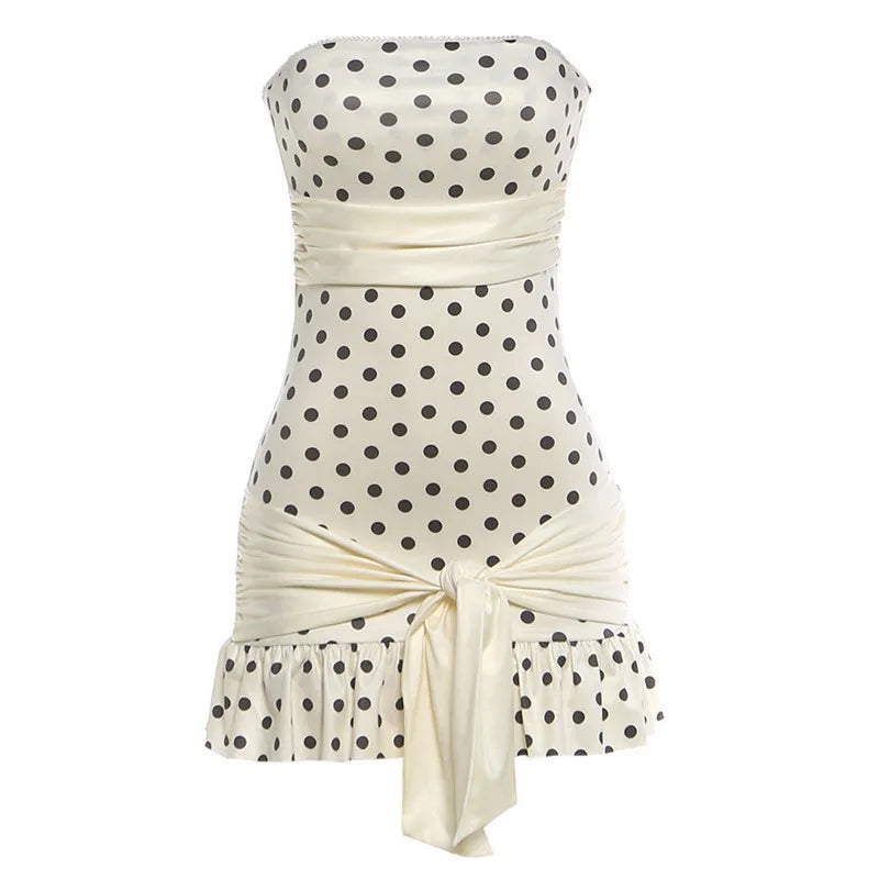 Polka Dot Print Strapless Ruffle Mini Dress for Woman Sexy Summer Dresses 2026