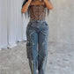 Pentagram Patchwork Straight Pants Women Y2K Trend High-Waist Skinny Autumn Streetwear Casual Wild Pocket Trousers