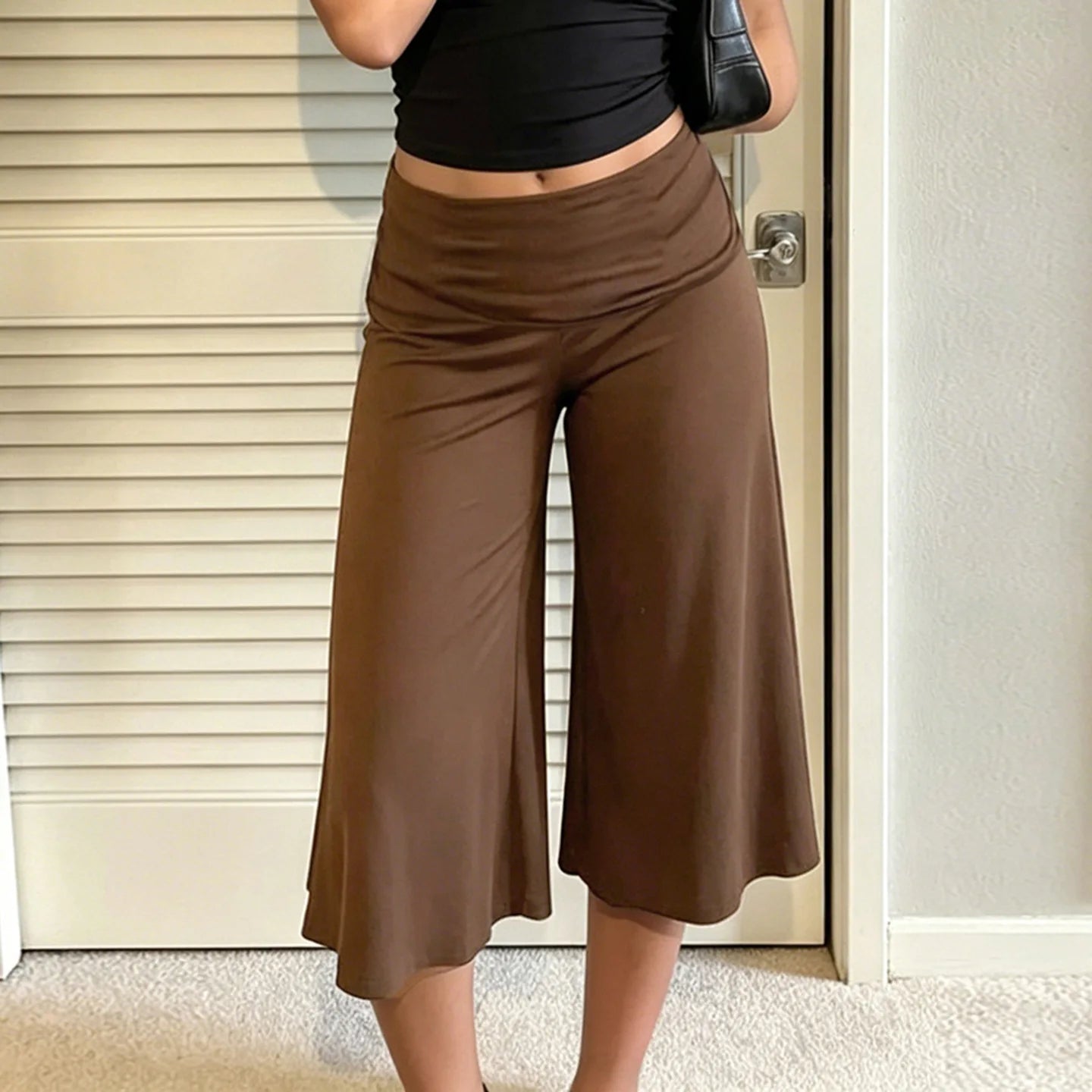 Casual Comfortable Crop Pants Woman Summer Trend Ruched Elastic Low-Waist Daily Simple Basic Fashion Style Classic Bottoms