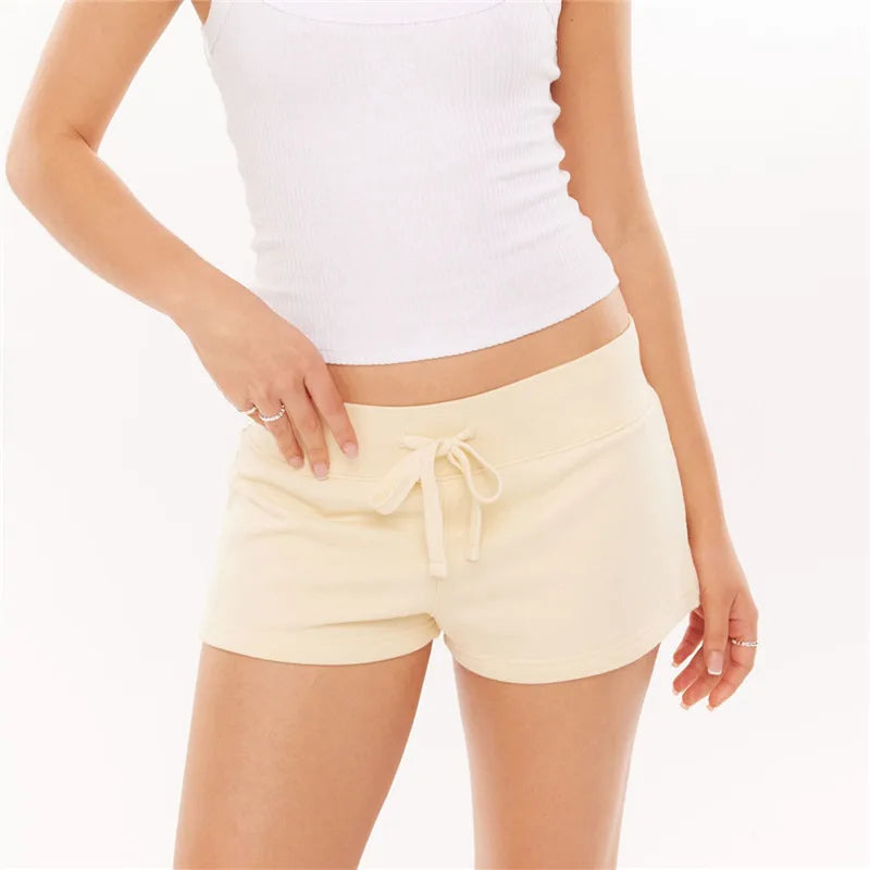 Womens Low Waist Drawstring Lounge Shorts Soft Cotton Blend Casual Sweat Shorts for Y2K Streetwear Summer Pajama Bottoms