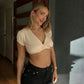 Single Button Deep V Neck Short Sleeve Crop Tops Womens T Shirts Fashion 2026 Women Summer Clothing