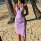 Sexy Backless Long Dress Woman Summer Trend Halter Low-Neck Bandage Knot Shape Waist Vacation Beach Style Vestidos