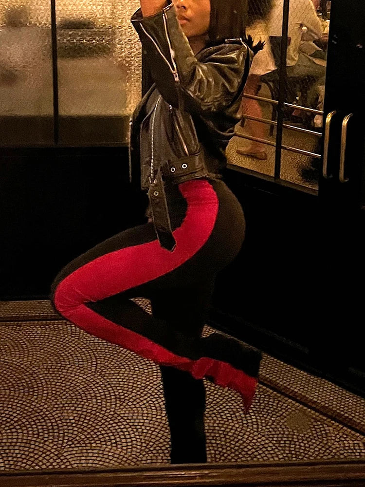 Sporty Autumn Simple Ankle Split Long Pants Women Patchwork High Waist Skinny Streetwear Fall Fashion Casual Trousers