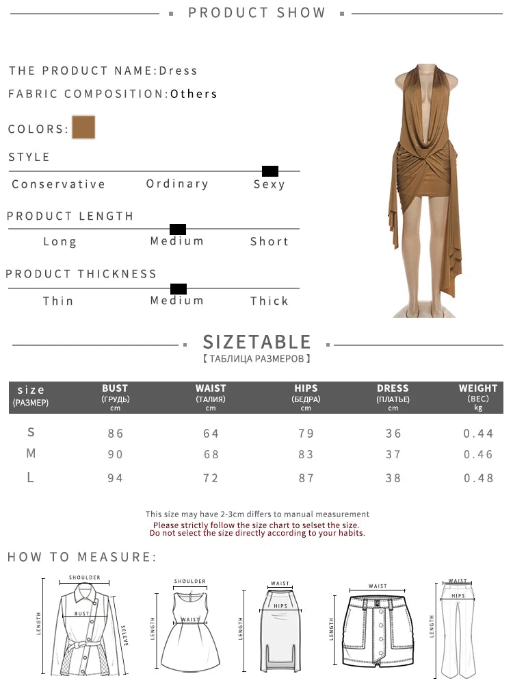 Elegant Ruched Mini Dress Woman Halter Swing Collar Backless Tassel Decoration Midnight Prom Party Fashion Bodycon