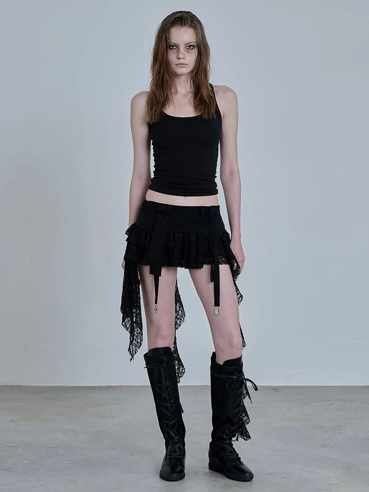 Ruffles Tassel Skirts Women Patchwork Lace Metal Decoration Sexy Hottie Music Festival Midnight Summer Streetwear