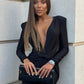 Deep V Neck Long Sleeve Skinny Jumpsuits Women Rompers Elegant Black High Waist Ruched Slim Sexy Jumpsuit Outfits