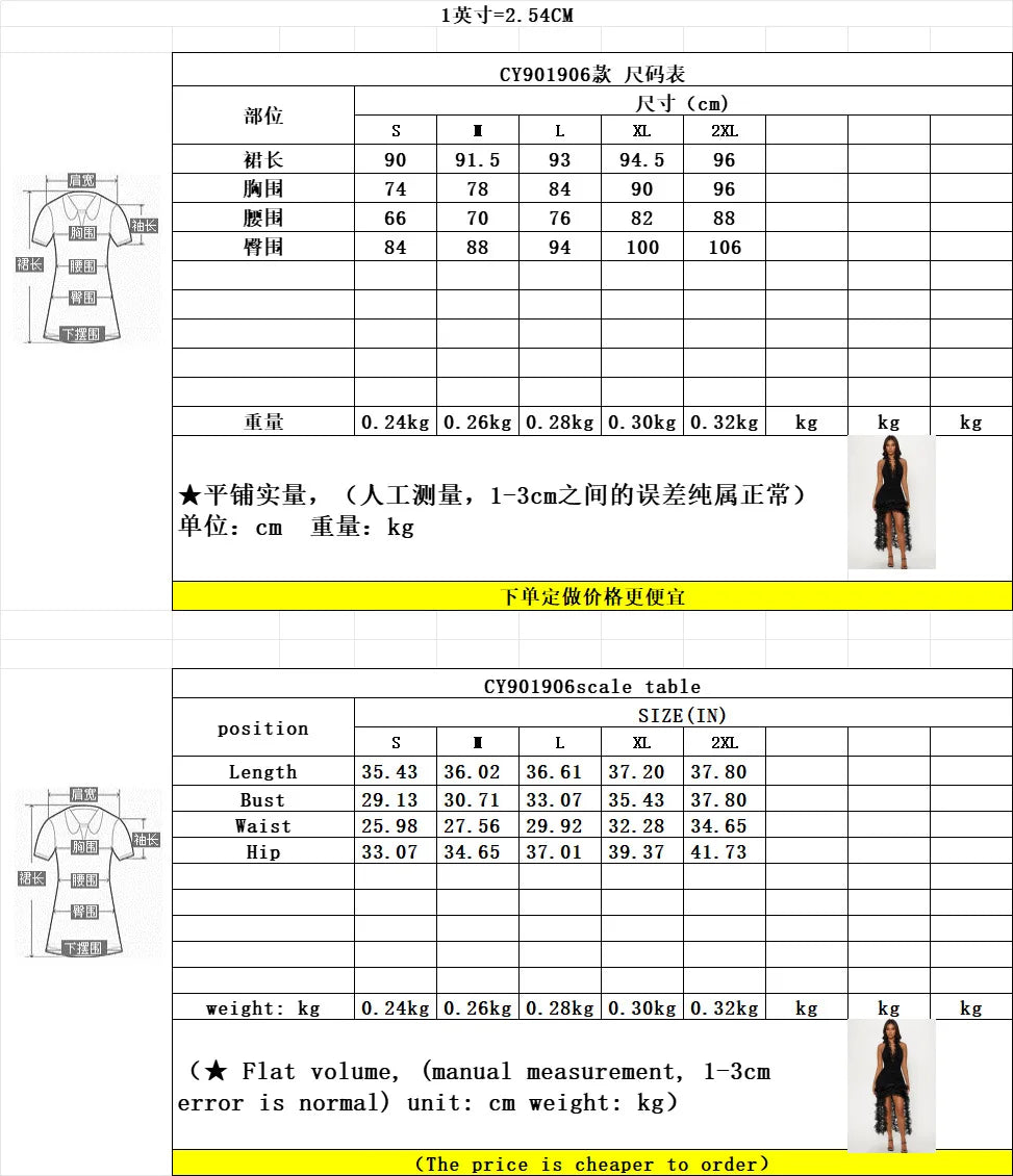 Sexy Deep V-Neck Dress Women Halter Backless Irregular Mesh Ruffles Tassel Patchwork Hem Birthday Party Solid Bodycon