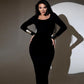 Back Bandage Maxi Dress Black Sexy Winter Long Sleeve Bodycon Dresses for Women Clothing 2023