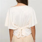 Women Boat Neck Off Shoulder Flutter Short Sleeve Crop Top Back Self Tie Wrap Waist Slim Ruched Y2K Casual Blouse