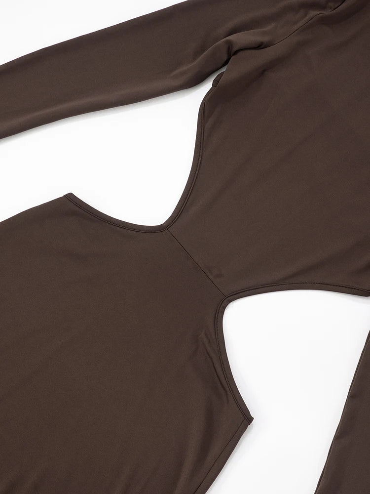 Sexy Thigh High Split Dress Women Turtleneck Sexy Evening Party Hollow Backless Stretchy Fall Trend Club Long Bodycon