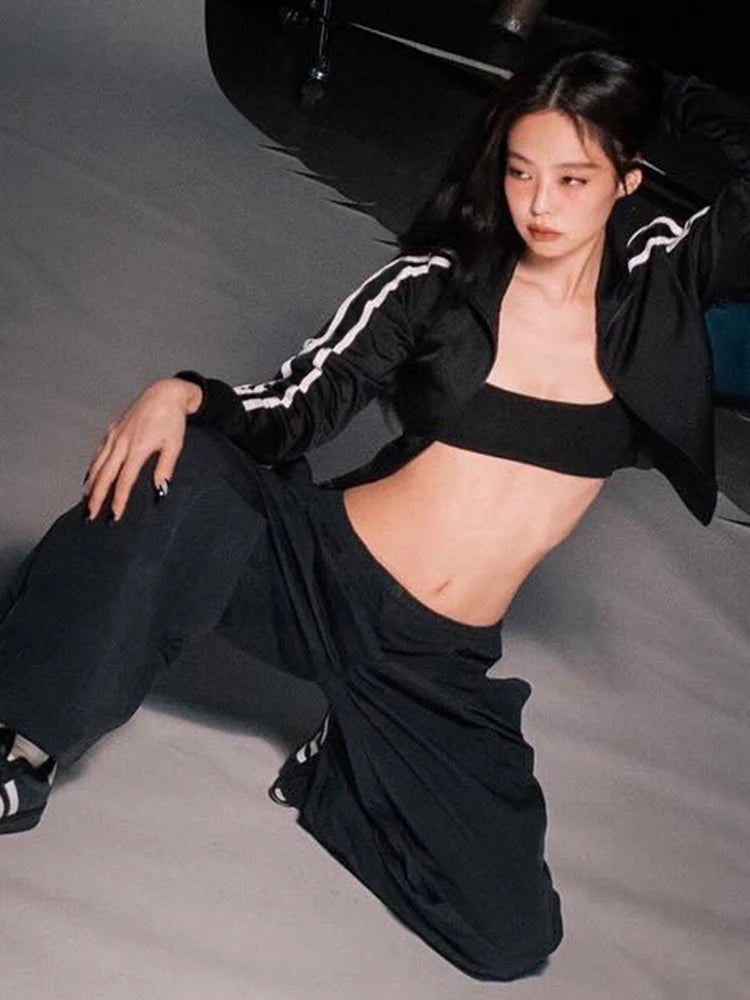 Zip Jacket Women Stripe Stretch Skinny Autumn Trend Sporty Simple Hottie Classic Streetwear Y2K Casual Hipster Coat