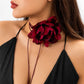 Exaggerated Big Rose Flower Choker Necklace for Women Wed Bridal Goth Kpop Adjustable Bowknot Chain Y2K Accessories New