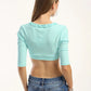 Women Y2K Ruffle Deep V Crop Top 3/4 Sleeve Single Button Slim Fit Short Blouse Summer Casual Going Out T-shirt Female