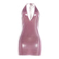 Metallic Deep V Halter Mini Dress Sexy Birthday Outfit 2026 Summer Dresses for Woman Club Wear