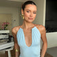 Low Cut Backless Crop Tops Light Blue Black Sexy Sleeveless Shirts Summer 2025 Woman Clothing