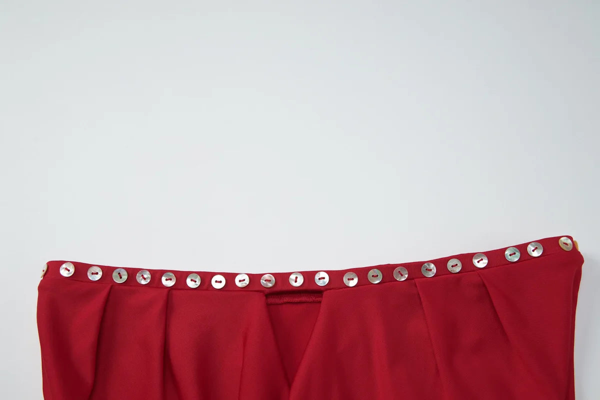 Sexy Two Piece Set Button Hollow Tube Top and Mini Skirt Summer 2026 New Arrivals Woman Sexy Outfits