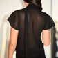 Black Sheer Mesh Blouses and Shirts for Woman Keyhole Bow Tie Flutter Sleeve Top Fashion 2026 Woman