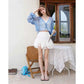 Women's Sheer Shimmer Knit Cardigan with Flared Cuffs, Thin Open Front Blue Shrug for Sun Protection, Holiday Crop Top