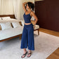 2 Piece Set Lace-trim Camisole Crop Top and Matching Low-rise Wide-leg Pants Lounge Wear Woman Summer Outfits