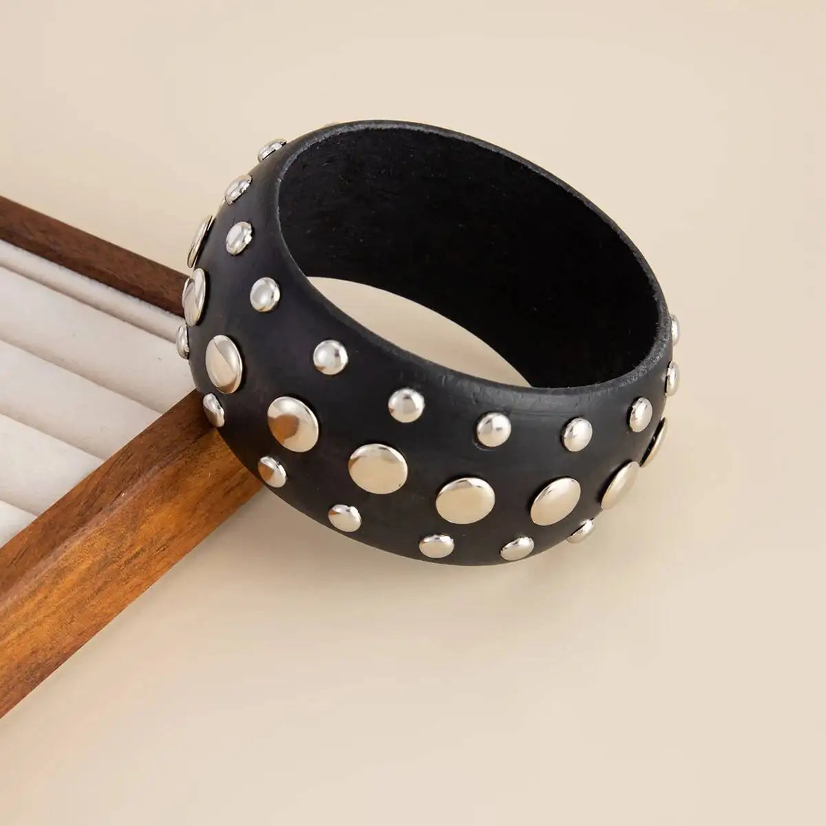 Hyperbole Wooden CCB Chunky Bangle Bracelet Vintage Punk Red Black Stackable Wide Grunge Jewelry for Women Creative