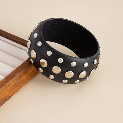 Hyperbole Wooden CCB Chunky Bangle Bracelet Vintage Punk Red Black Stackable Wide Grunge Jewelry for Women Creative