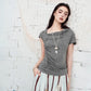 Cowl Neck Ruched Fitted T-Shirt, Draped Front Short Sleeve Top