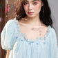 Women's Lace Embroidered Square Neck Blouse, Puff Sleeve Ruffle Neck Casual Loose Top