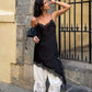 Women Y2K Lace Trim Satin High Low Tops Silk Spaghetti Strap Side Split Asymmetrical Cami Top Flowy Silky Layering Tops