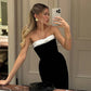 Black and White Patchwork Bow Strapless Long Dresses Elegant Sexy Dinner Dress Women Evening Party Wear