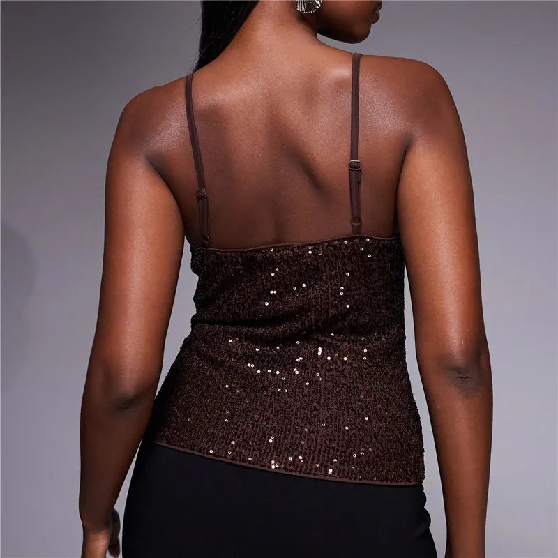 Sequin Camisole Women Skinny Tank Top Summer New Trend Music Festival Sexy Sweet Beach Party Y2K Streetwear