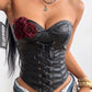 Wrap Chest Faux Leather Tank Tops Woman Sexy Rose Applique Shirring Backless Hot Girls Street Wild Style Classic Vests