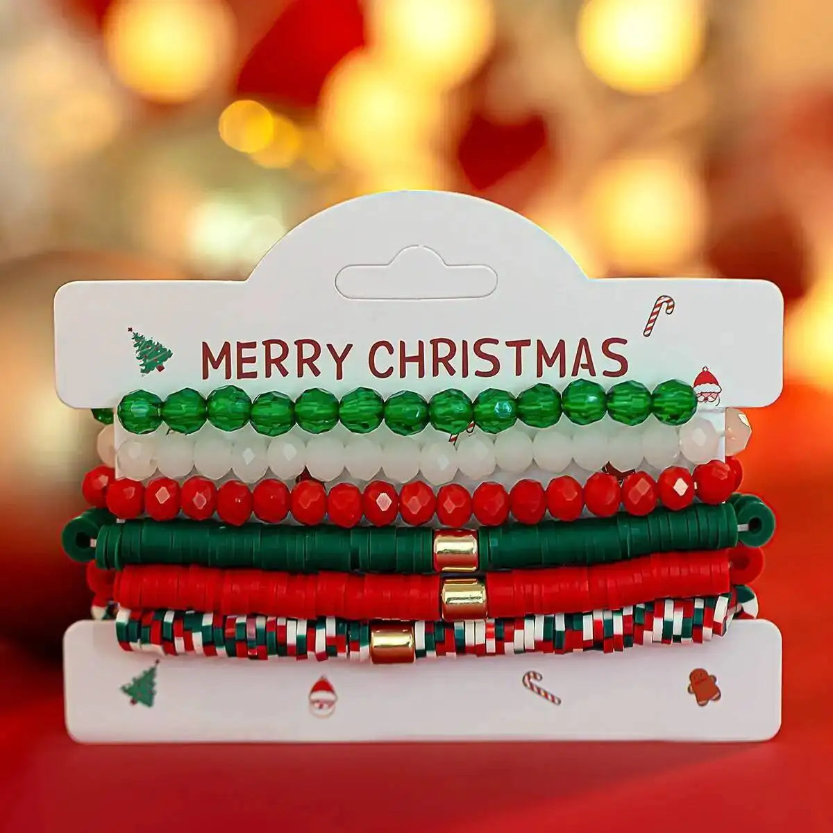 6Pcs/set Y2K Polymer Clay Stackable Bracelets Women Cute Charm Colored Adjustable Elastic Bangles Christmas Jewelry